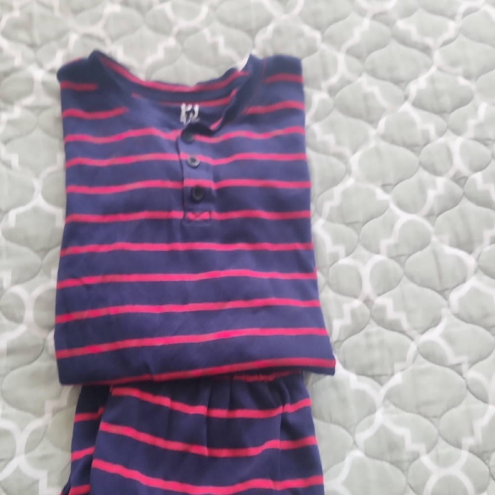 Striped Kids Pajamas - Navy and Red